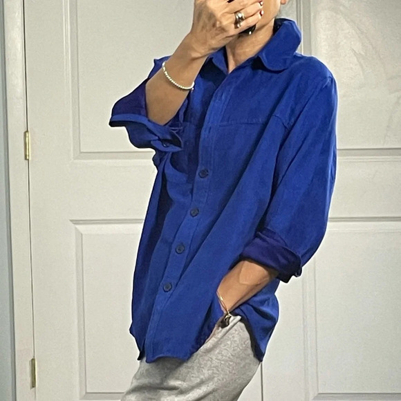 Drapers & Damon’s Royal Blue Faux Suede Button Down Shirt size PS - Picture 3 of 9